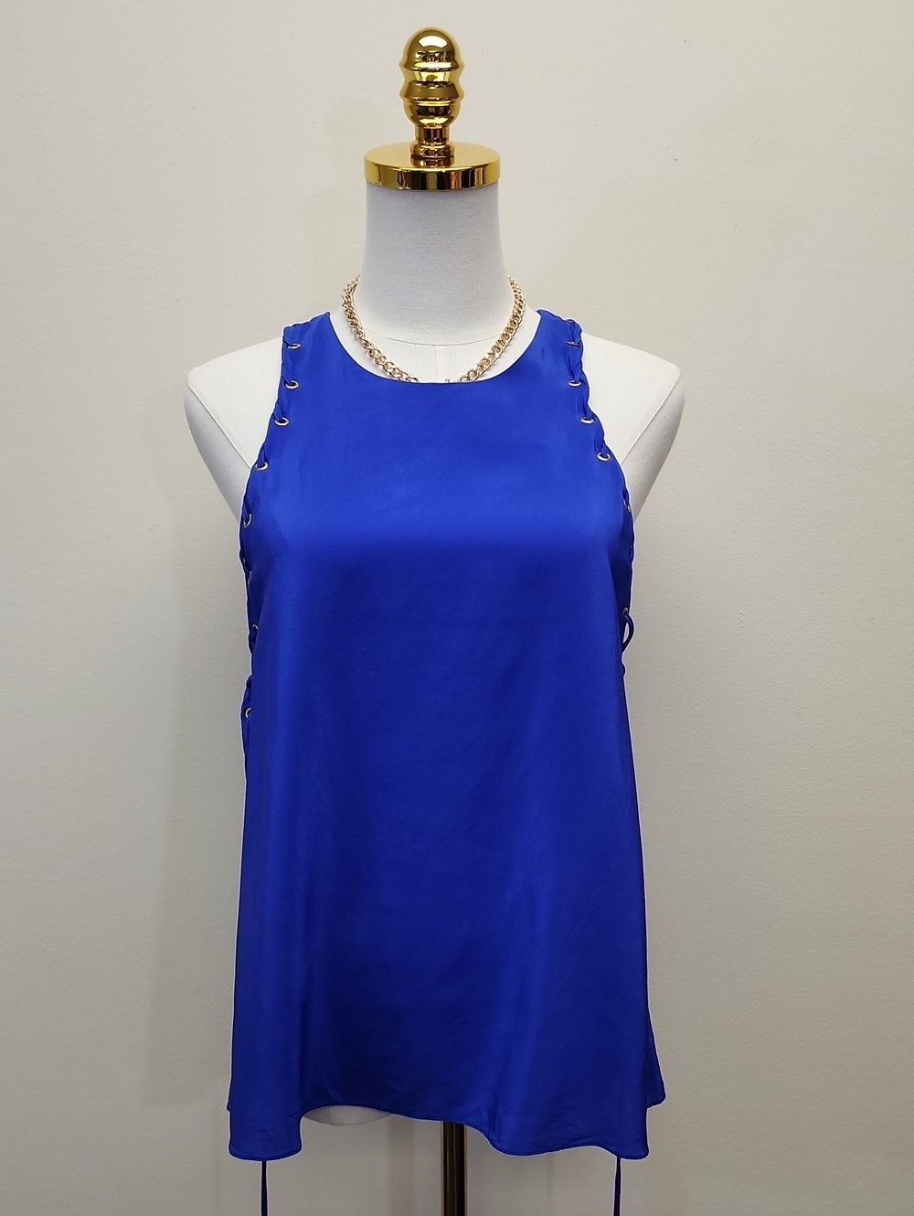 Amanda Uprichard Royal Blue Sleeveless Lace-Up Detail Blouse Size Medium
